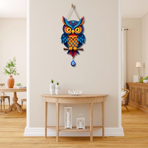 Image of GiftOday Owl Shape Wooden Wall Hanging For Home Decor | Evil Eye Decoration Livingroom, Dining Room | Modern Artwork Wall Decor Item | Mdf Wall Hanging Ornament Door Decorative (18 x 30 CM)