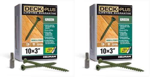 Image of Deck Plus 3 Inch Epoxy Coated Exterior Wood and Fence Screws #10 x 3 Torx /Star Drive Included Coarse Thread, Outdoor Rust Resistant Decking Screw, Green, 1lb Box, 62 Pieces | 48404 (Pack of 2)