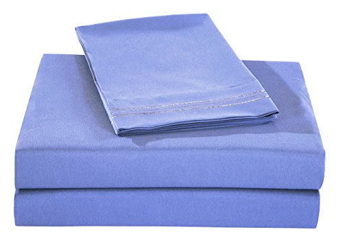 Honeymoon 1800 Brushed Microfiber Embroidered Bed Sheet Set, Ultra Soft, Queen - Light Blue