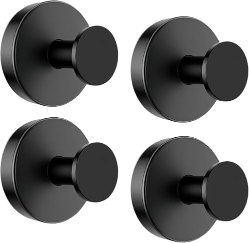 Towel Hooks, 4 Pack Towel Hooks for Bathrooms, Heavy-Duty Towel Hook for Bathroom Wall Mounted, SUS304 Stainless Steel Bathroom Hooks for Towels, Matte Black Wall Hooks for Hanging Towels,Robes,Coats