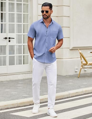 Image of COOFANDY Mens Short Sleeve Casual Button Down Shirts Summer Untucked Dress Shirts with Pocket