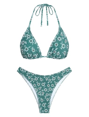 Image of ZAFUL Womens Halter Bikini Sets Triangle Bikinis High Cut Swimsuits 2 Piece Bathing Suits Sexy Swimwear