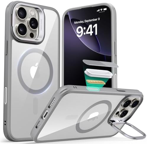 ESR for iPhone 16 Pro Max Case, Compatible with MagSafe, Built-in Stash Stand Phone Case, Military-Grade Protective Case, Scratch-Resistant Back Cover, Classic Series, Clear Grey