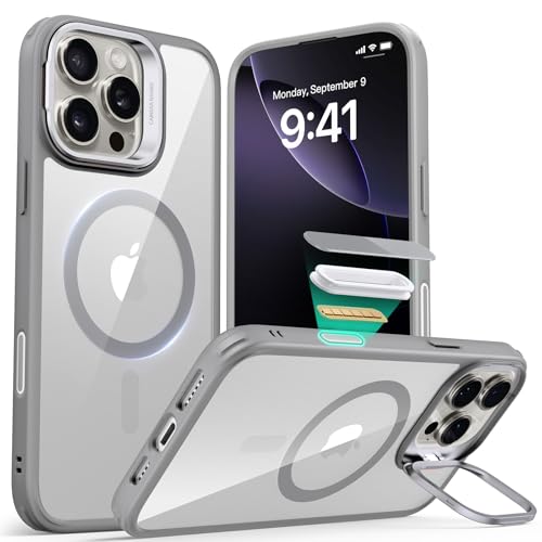 Image of ESR for iPhone 16 Pro Max Case,Camera Control Button Compatible with MagSafe, Military-Grade Protective Case, Built-in Stash Stand Phone Case, Scratch-Resistant Back Cover, Classic Series, Clear Grey