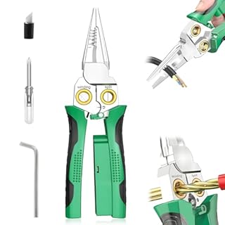 8 in 1 Wire Stripper with Voltage Tester, & Dual Alarms - Heavy Duty 12-250V AC/DC Tester for Hot/Neutral Wires - Electrician, HVAC, Car Repair Tool (Green)