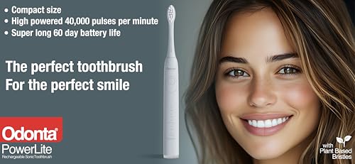 ODONTA PowerLite Sonic Electric Toothbrush 60+ Day Battery - 40,000 VPM - 2 Min Auto Timer - 30sec Quadrant Prompt - 5 Brushing Modes - 2 Brush Heads - Soft Plant Based Bristles - Waterproof - USB-C - Image 7