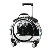 Cat Carrier with Wheels,Transparent Bubble Cat Carrier Pet Trolley Case Pet Backpack for Kitty Small Dog[Clear Ventilation Holes Silent Wheels] Pet Carrier for Hiking Travel Fast Arroval from USA Bla