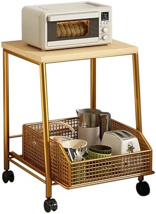 Compact Rolling Microwave Cart with Dual-Layer Storage, Small Kitchen Rack on Wheels for Microwave, Fruits & Vegetables, White Kitchen Organizer Shelf