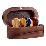 Juego de soporte para guitarra de nogal con 2 púas de madera de color y 8 púas de celuloide (4 grosores),5 x 4 cm (café)