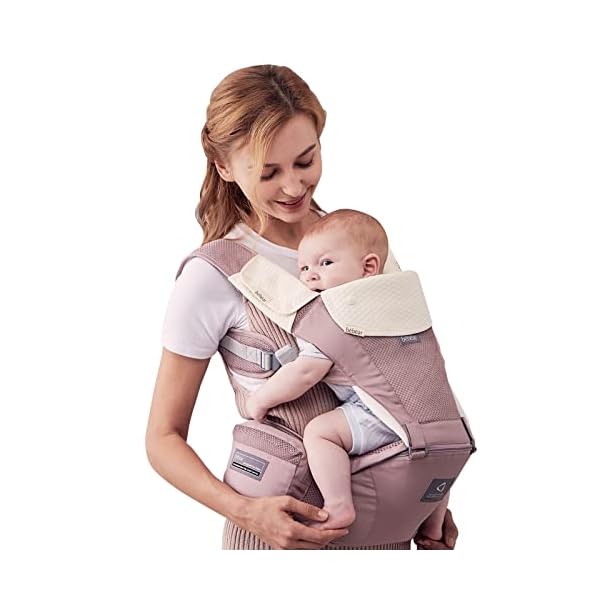 Bebamour Babytrage für 0–36 Monate, 3D-Air-Mesh-Babytrage-Rucksack, zugelassen nach Sicherheitsstandard, ergonomischer Baby-Hüftsitz, 6-in-1-Fronttrage (3D Air Dusty Pink) – Bild 4