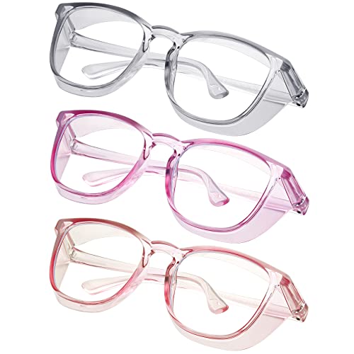 konqkin Safety glasses Goggles Nurses Protective Eyewear - Anti Fog Square Frame Stylish Clear Glasses for Women Men (gery purple pink)