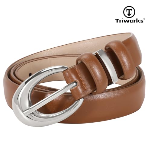 Image of TRIWORKS Women Leather Belt for Jeans Pants Fashion Ladies Skinny Faux Leather Dress belt with Gold Buckle