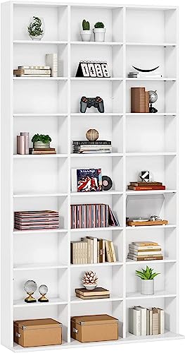 FirFurd Estantería Blanca, Estanteria Madera, Librería, Mueble Estantería para CDs, DVDs, Libros, Separador de ambientes, con 27 Compartimentos, Estante Ajustable, Salón, Moderno, 102.5x23.5 x190cm