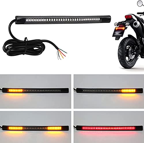Bluerice Universal Motorcycle Tail Light, Motorcycle Tail Brake Stop Turn Signal Light, 48Led 8” Flexible Strip License Plate Lights (Amber/Red) #TOP6