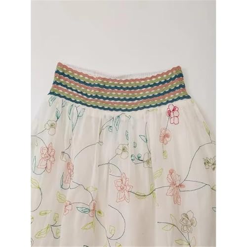 Women's Vintage Floral Embroidered High Waist Aline Midi Skirt Summer3