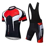 NASHRIO Men's Cycling Jersey Set Bicycle Short Sleeve Set Quick-Dry Breathable Shirt+3D Cushion...