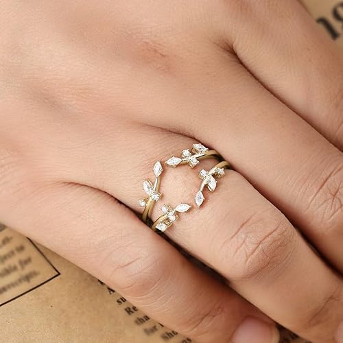 J.C Round & Marquise Cut Simulated Diamond Ring Enhancer in 14k Yellow Gold Plated Wedding Ring Jacket