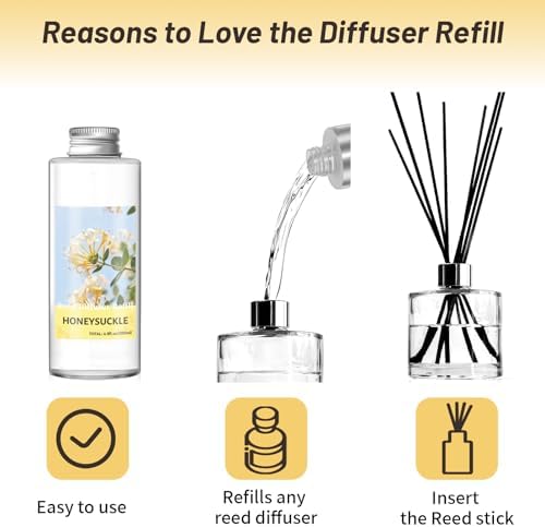 STRN Reed Diffuser Oil Refill, Honeysuckle Scented Diffuser Oil Refills with 6 Reed Sticks 200ML(6.8fl.oz), Room Fresheners for Home, Summer Long-Lasting Fragrance for Living Room, Bedroom, Office - 2