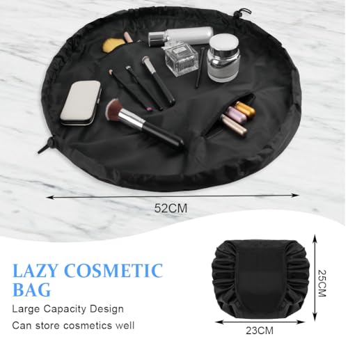 URAQT Kosmetiktasche mit Kordelzug, Lazy Kosmetikbeutel, Groß Kapazität Make Up Tasche, One-Step Organizer Makeup Tasche Schminkbeutel für Lazy Damen (Schwarz)