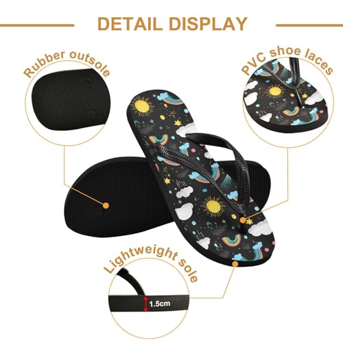 ALAZA Rainbow Rain Clouds Doodle Flip Flops for Women Fashion Beach Slippers Comfort Mens Flip Flops Non-Slip Rubber Shower Slippers Sandal for Hotel Travel Sport,XS3