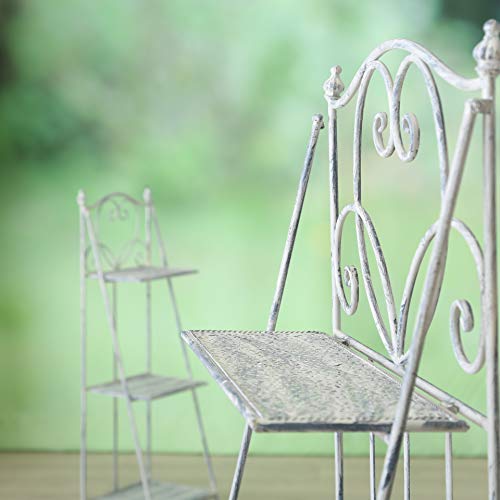 Farmers Favorite 3 Tier Plant Stand, Slim Line Design, Shabby White Rubbed Finish Over Grey Iron, Heart With Scrolled Details, Punched Floral Fold Out Shelves, 11 3/4 L X 11 3/4 W X 38 1/2 H Inches #TOP2