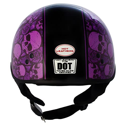 Hot Leathers Hld1039 Gloss Black Purple Skull Bouquet Advanced Dot Unisex Half Helmet With Drop Down Tinted Visor - Large #TOP6