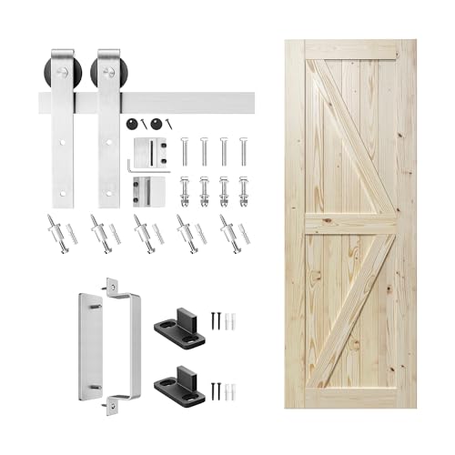 Image of SMARTSTANDARD 32in x 80in Sliding Barn Door with Brushed Nickel Hardware