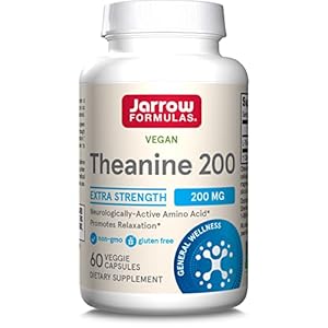 Jarrow Formulas Theanine 200 mg Extra Strength – 60 Veggie Capsules – Neurologically Active Amino Acid, Promotes Relaxation – Found in Green Tea – Dietary Supplement – 60 Servings