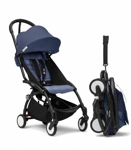 Image of Stokke YOYO3 Stroller from 6 Months - Includes Black Frame /Air France Blue Seat Cushion + Canopy - Folds in & Out in a Flash - Light & Compact - Carry-On Compatible