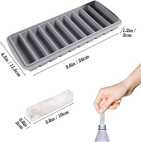 Lessmo 2 Pcs Ice Cube Tray, Long Ice Stick Tray Silicone With Lid, Rectangular Narrow Stick, Reusable, Flexible, Easy Release, For Small Mouth Sport Bottles, Juice Bottles, Cocktail Parties, Gray #TOP2