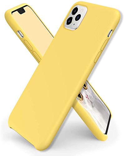 Coque en silicone liquide pour iPhone 12 Pro Max jaune finition haut de gamme