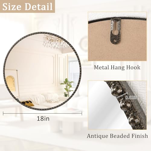 Lzuso Hanging Round Mirror Metal Frame Modern Artistic Circle Bead Mirrors for Bathroom Bed Room Hallway Entryway for Living Room Wall Decor Bronze 18" by Lzuso - Image 2