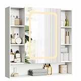 IRONCK Medicine Cabinets Wall Mounted with LED Light Mirror, Bathroom Wall Cabinet with Shelves for Bathroom Storage, Lighted Medicine Cabinet, White