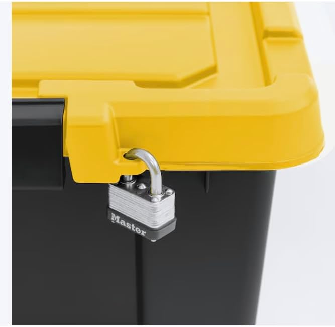 Heavy Duty Stackable Storage Tote with Latching Lid, 12-Gallon (48-Quart), Black, 3-Pack