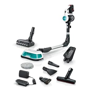 Bosch Akku-Staubsauger Unlimited 7 ProHygienic Aqua BKS71HYG1, kabellos, 2in1 Saugen & Wischen, Knickrohr, HEPA-Filtersystem, 10 J. Motorgarantie, Wechselakku, Schnellladegerät, Made in Germany, weiß