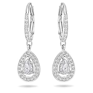 Swarovski Pendientes Angelic, Talla pera, Blancos, Baño de rodio