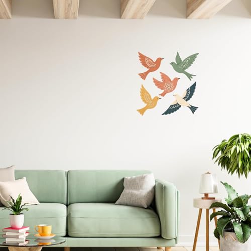 Image of GiftOday Wooden 3D Birds Wall Art Panel - Set of 5 | Handcrafted Wood Bird Folk Art Hanging for Living Room, Bedroom, Dining & Office Wall Decoration (Pack of 1)