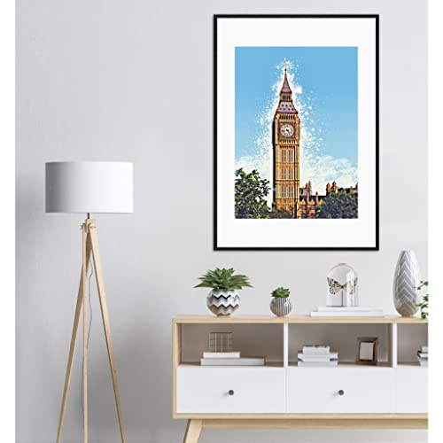 Impression d'art London Big Ben encadrée en bois 50 x 70 cm