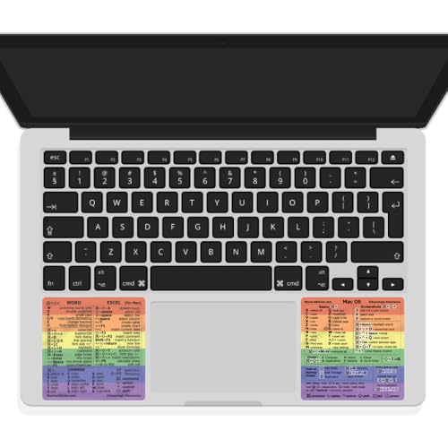Synerlogic (1 Set) Mac OS + Word/Excel (for Mac) Shortcuts, Laminated Vinyl Stickers - for MacBook Air/Pro/iMac/Mac/mini (Rainbow)