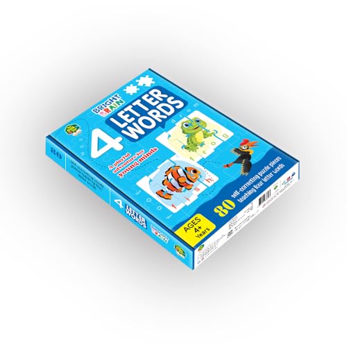 Image of THE BOOK TREE Bright Brain 4 Letter Words Puzzle - Learn to Spell 20 Four Letter Words 80 Pieces- Beautiful Colorful Pictures (Age 4+), Gift Box By Majestic Book Club, for Kid