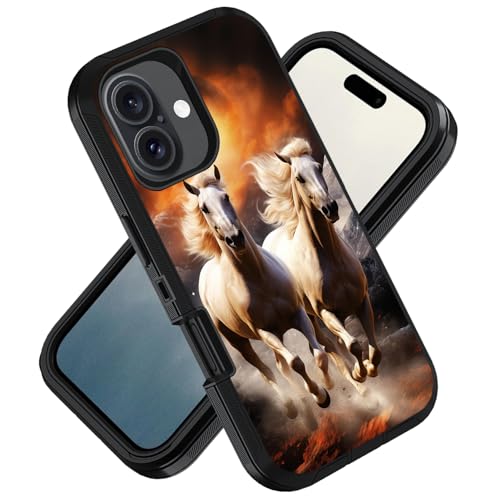 ZXHSBROK Designed for iPhone 16 Plus Case, Military Grade Heavy Duty 3-Layer Shockproof Drop Phone Protective Cover for iPhone 16 Plus (2024) 6.7 inch, Running Horse