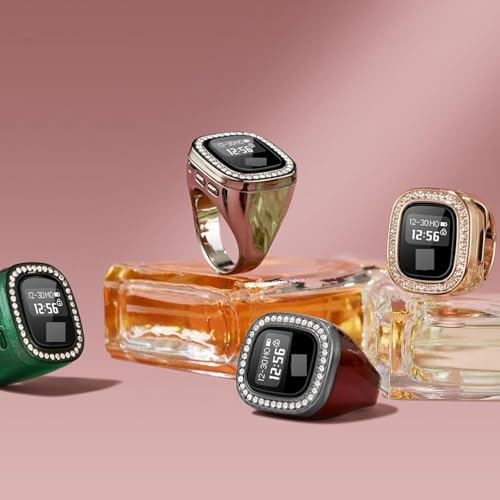 Image of Premium Electronic Tasbih Ring with Large HD Display | Smart Prayer Counter with Azan Reminder & Alarm | Rechargeable Digital Zikr Ring for Men & Women Multi Color