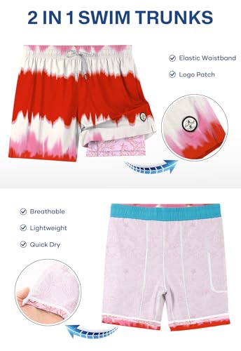 Image of Men's 5'' Swim Trunks with Compression Liner Graphic Beach Dry Fit Lightweight Bathing Shorts (S-XXL)