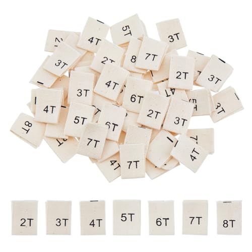 SUPERFINDINGS 350Pcs 7 Styles Clothing Label Size Tags 2T/3T/4T/5T/6T/7T/8T Size Polyester Cloth Size Label Shirt Garment Tags for Sew on Clothes Retail Apparel
