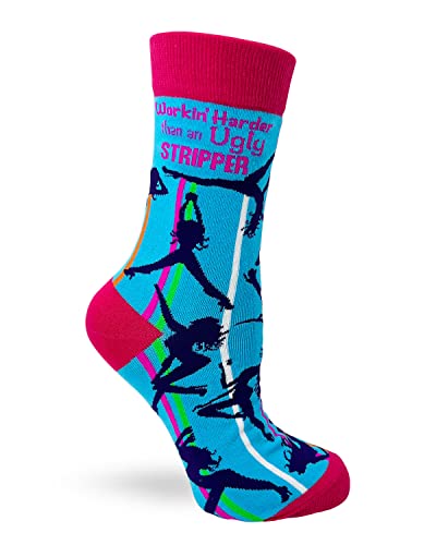 Fabdaz Workin' Harder Than an Ugly Stripper Novelty Crew Socks for Women, Multicolor, 1 Size Fits Most
