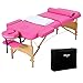 Uenjoy Massage Table 84'' Professional Folding Massage Bed Deluxe Model with Extra Width, Ultra-thick Sponge, PU Leather Surface & Additional Accessories, 2 Fold, Pink