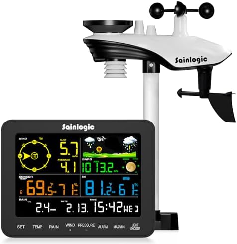 Sainlogic Weather Station Wireless, Weather Station with Rain Gauge, Wind Speed, Wind Direction, Weather Forecast, Air Pressure, Humidity (No WiFi)