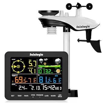 Sainlogic Weather Station Wireless, Weather Station with Rain Gauge, Wind Speed, Wind Direction, Weather Forecast, Air Pressure, Humidity (No WiFi)