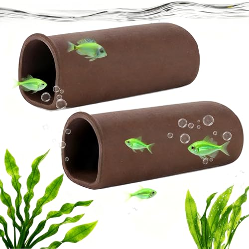 LIULINY 2 Pièces Cachettes en Céramique pour Aquarium, 11 x 4 cm Cachette Aquarium, Argile Zisha Cachette pour Poissons Grotte pour Poissons Chats pour Poisson Crevettes Accessoire D'aquarium Naturel
