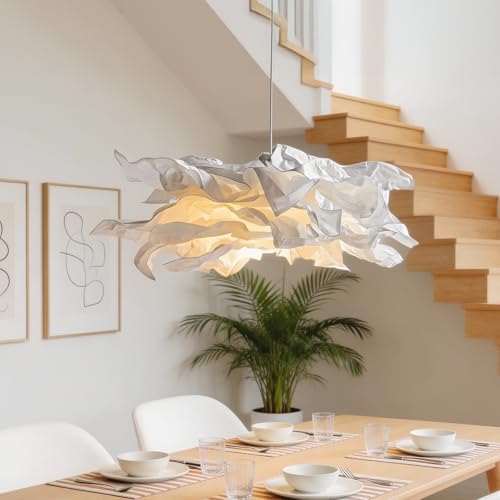 Image of Ceiling Lampshade DIY Artistic Paper Flower Pendant Light Creative Nordic Cloud Minimalist Rice Paper Lamp Shade for Bedroom Decorative Chandelier for Home Hotel Wedding Café Exhibition Living Room